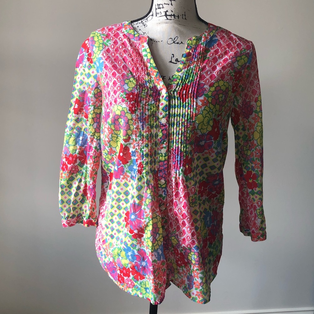 Talbots quarter length sleeve blouse-multi